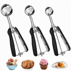 Bugucat Eisportionierer Edelstahl 304, Cookie Scoop 3 PCS, Ice Cream Scoop Eiscremelöffel mit Auslöser