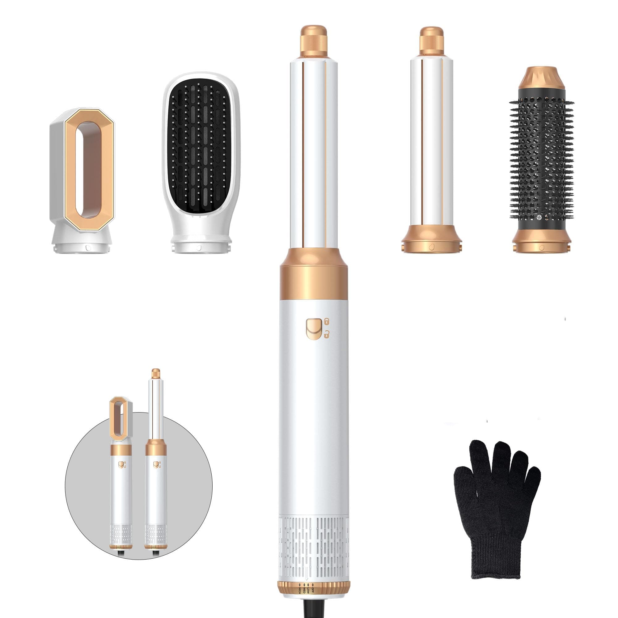 5 in 1 Air Styler Haarstyler Set 🌟 Negativ Ionen Haarstyler mit Lockenstab 🌀 Air Styler Thermal Brush Haartrockner White