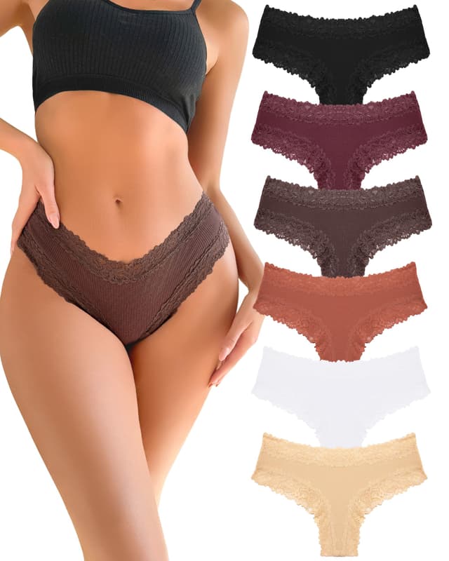 FINETOO Unterhosen Damen Baumwolle Spitze Brazilian Slip Damen Sexy Unterwäsche Frauen Atmungsaktiv Pantys Hipster Mehrpack 6 M A-6pack 🩲🌟