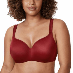 🌟 DEAL DES TAGES 🌟 - DELIMIRA Damen T-Shirt BH mit Bügel Nahtloser Große Größen Gepolstert 85E Roter Hochgenuss