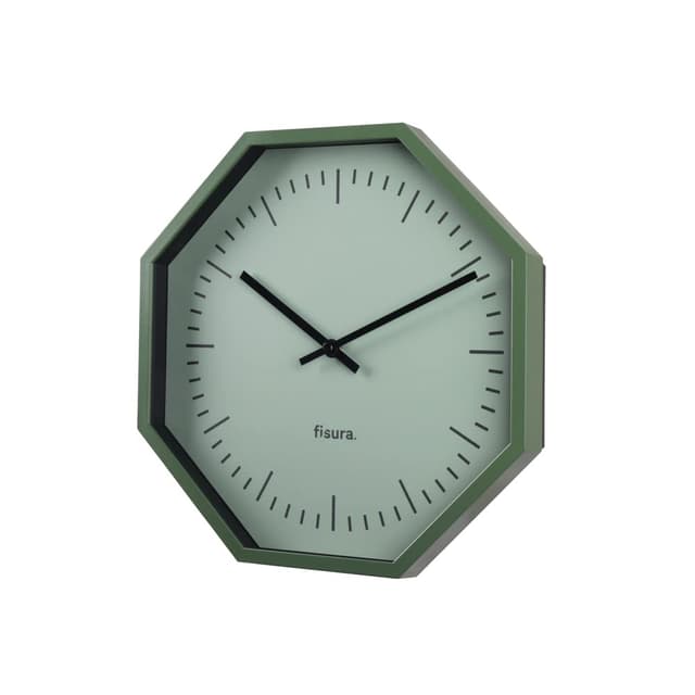 FISURA - Moderne achteckige Wanduhr grün 🕑 Holz und Glas 🎁 Küchenwanduhr