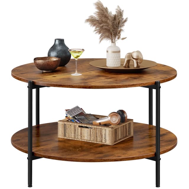 🌟 WLIVE Couchtisch Rund mit 2 Ebenen - Modernes Design (Vintagebraun-Schwarz)