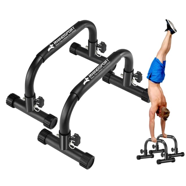 RHINOSPORT Parallettes Bars Dip Calisthenics Push Up Bars 10.2 in High 300Kg/661lbs - Home Gym Workouts 🏋️‍♂️