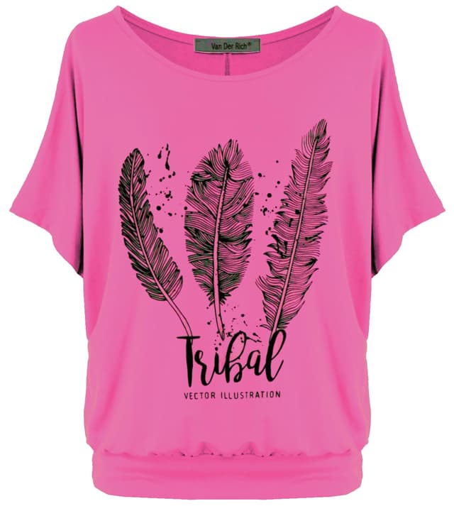 👚 Van Der Rich ® - Oversize T-Shirt mit Fledermausärme - Damen #Feder-fuchsia XXL 👚