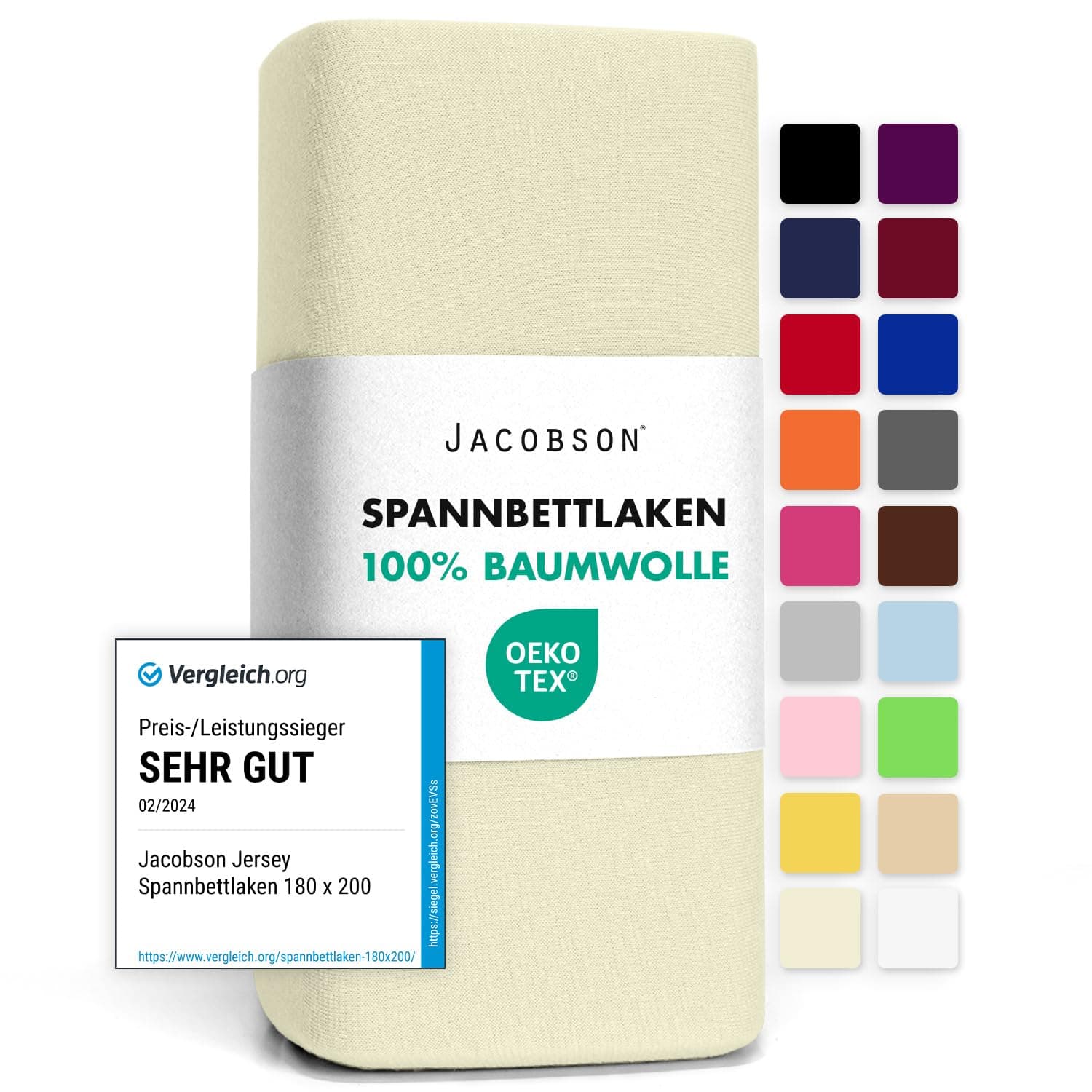 🌟 Jacobson Jersey Spannbettlaken 180x200-200x200 cm Natur 🌿