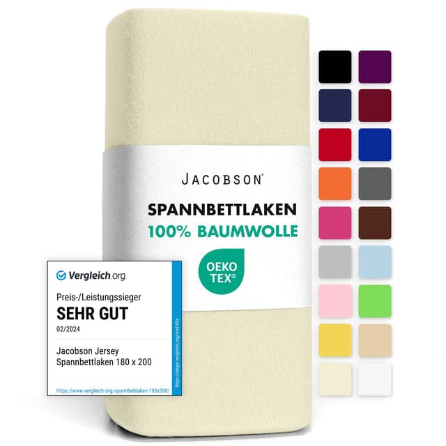 🌟 Jacobson Jersey Spannbettlaken 180x200-200x200 cm Natur 🌿