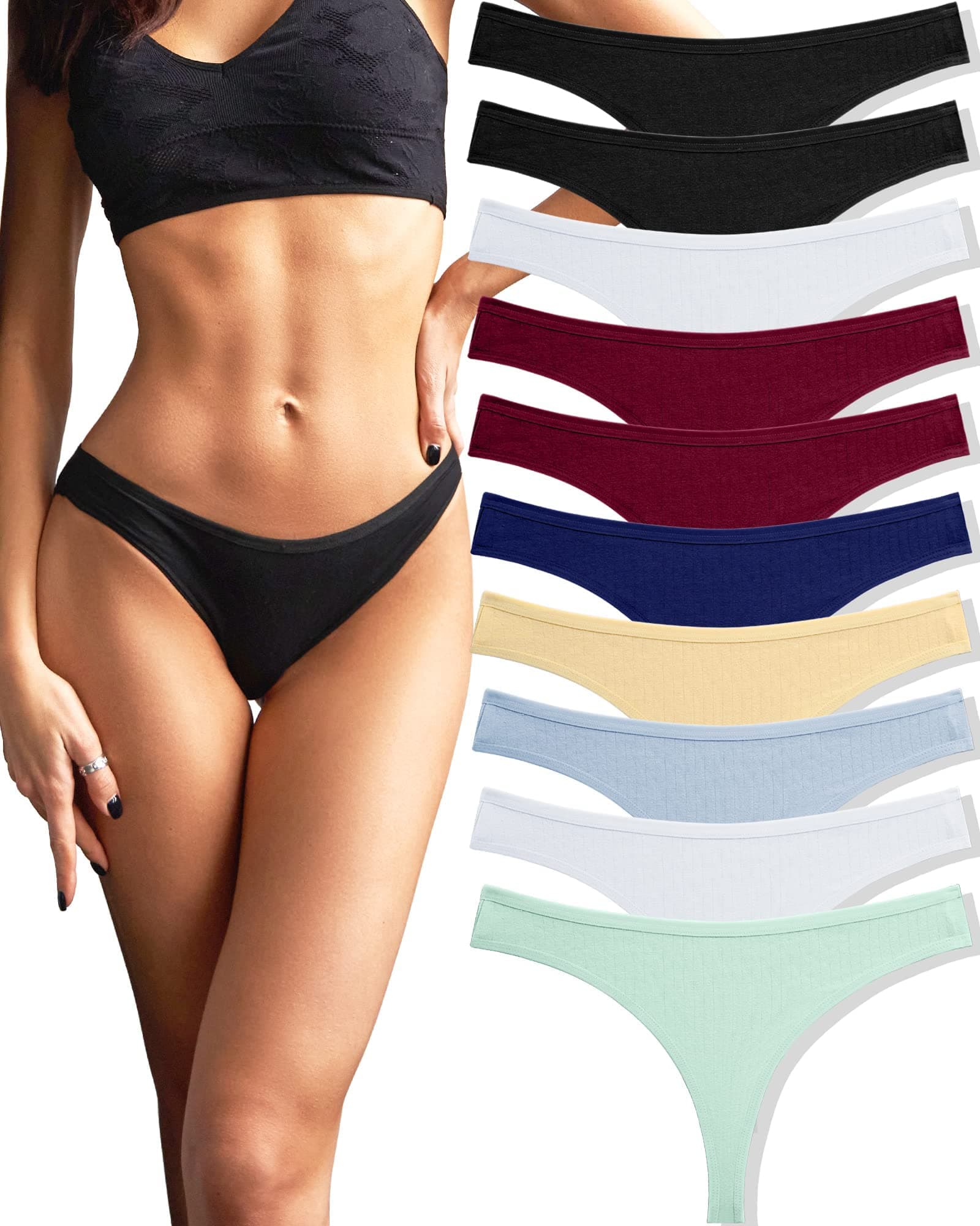 FINETOO 10er Pack Strings Set Tangas Damen Baumwolle Unterhosen 😍 Sexy Unterwäsche für Frau Lingerie Sexy for Women Dessous Thong Mehrpack S-XL… M A-10er