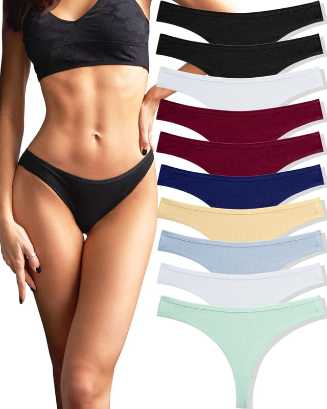 FINETOO 10er Pack Strings Set Tangas Damen Baumwolle Unterhosen 😍 Sexy Unterwäsche für Frau Lingerie Sexy for Women Dessous Thong Mehrpack S-XL… M A-10er