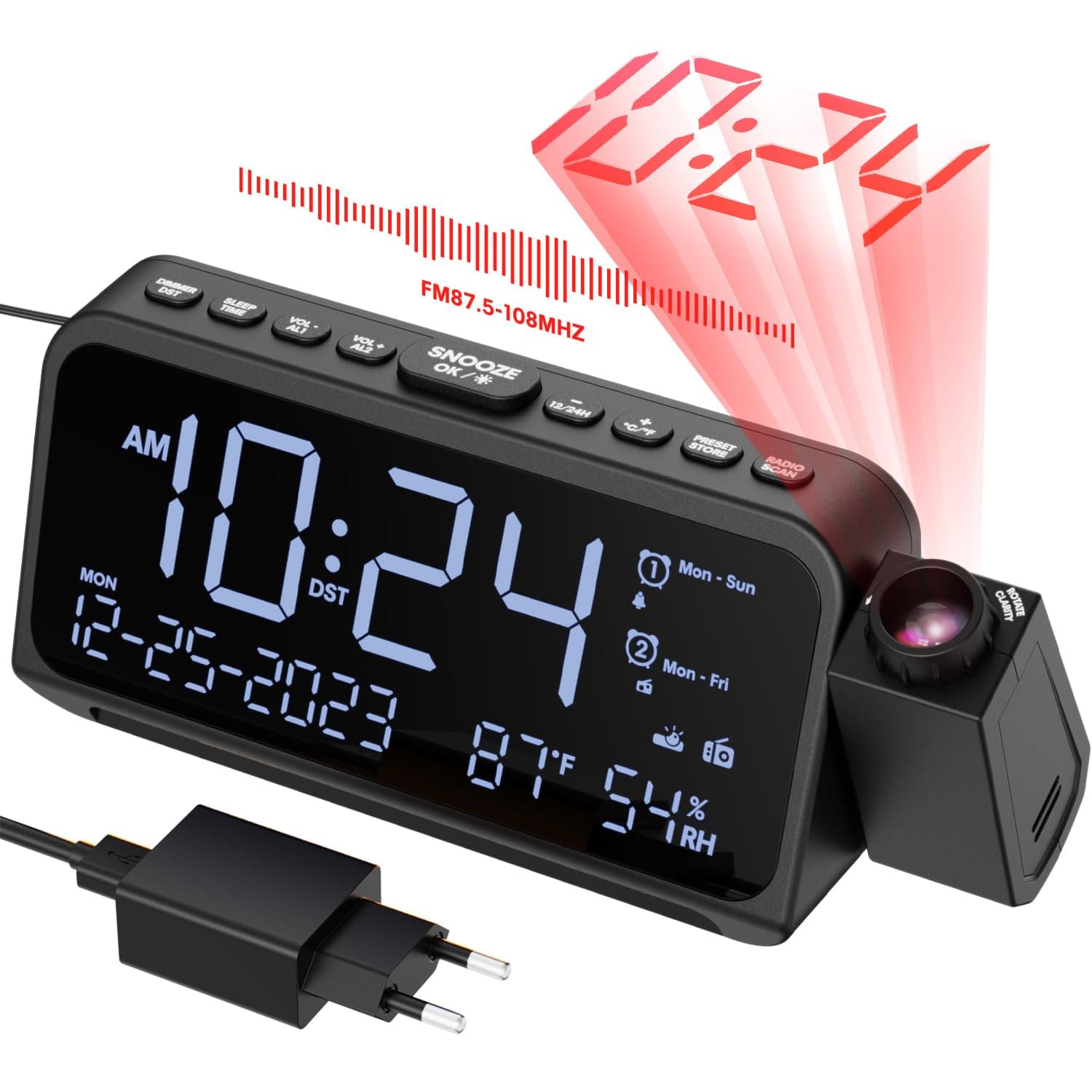 Multifunktionaler Design Radiowecker mit Projektion für Schlafzimmer ⏰🌙