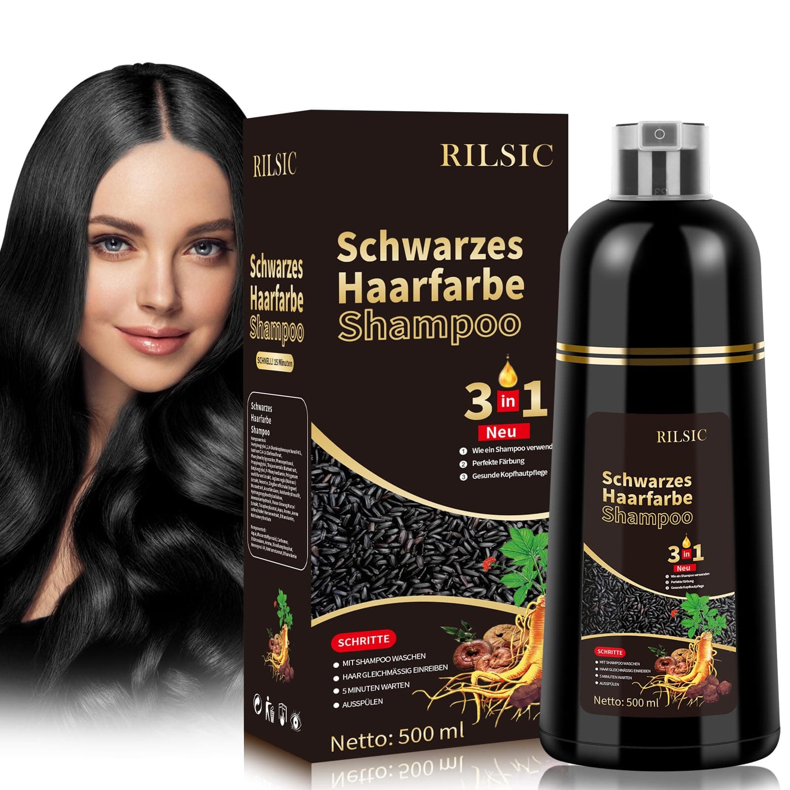 🖤🌟 Schwarzes Haarfärbeshampoo 3in1 500ml - Sonderangebot!