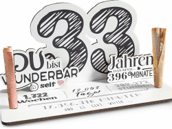 33 Geburtstag - 33 Jahre 3D-Holzkarte 🎉 | Geldgeschenke