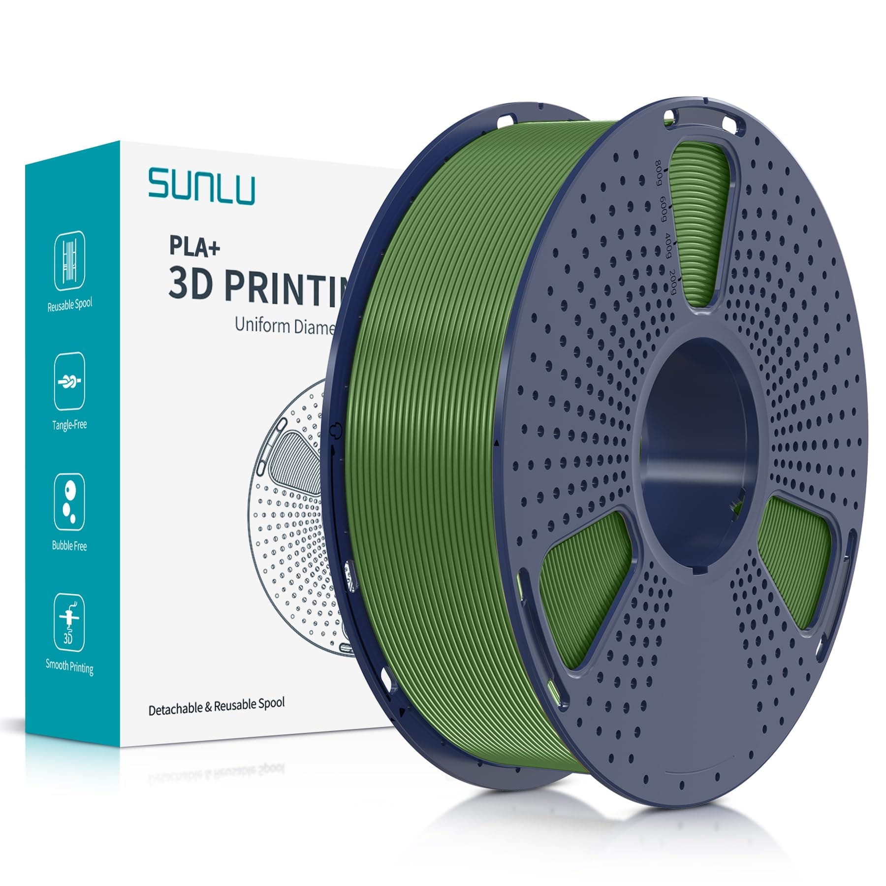 SUNLU PLA Plus 3D Drucker Filament 1.75mm Olivgrün 🌿 1kg Spule