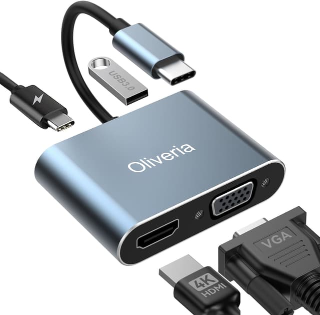 🌟 Oliveria 4K@30Hz 4-in-1 USB C Multiport Adapter - HDMI VGA Thunderbolt 3, PD 100W 🚀