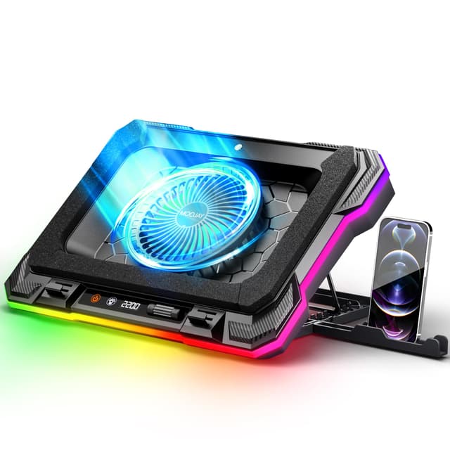 MOOJAY Laptop Kühlkissen 🌬️ RGB Gaming Notebook Kühler mit Turbolüfter & Handyhalterung