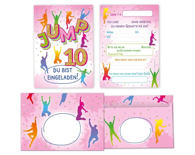 🎉 Minkocards 12 Einladungskarten + 12 Umschläge zum 10. Kindergeburtstag Mädchen 🎈🎁