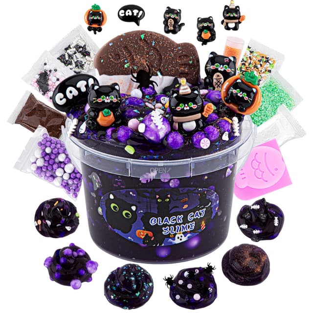 🐱 LAWOHO Schwarze Katze Clear Schleim 300ml, Dunkel Lila Clear Slime Set - Angebot