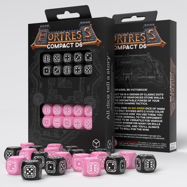 Q-Workshop Fortress Compact D6: Black & Pink 🎲🖤💖
