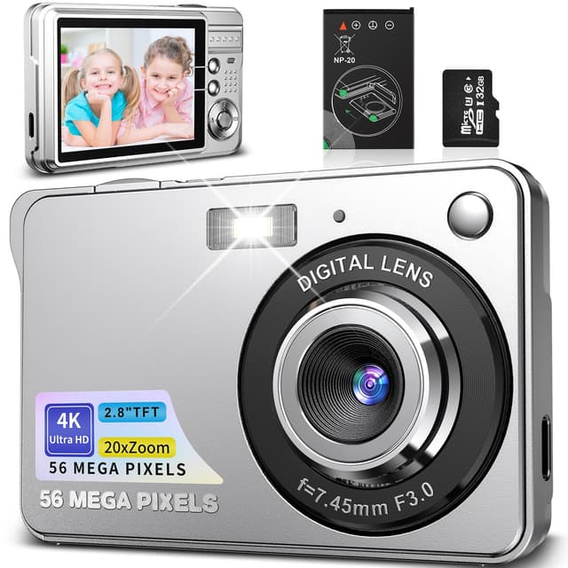 4K Digitalkamera 56MP Fotokamera mit Autofokus 20X Digitalzoom für Kinder Teenager Anfänger Geschenk