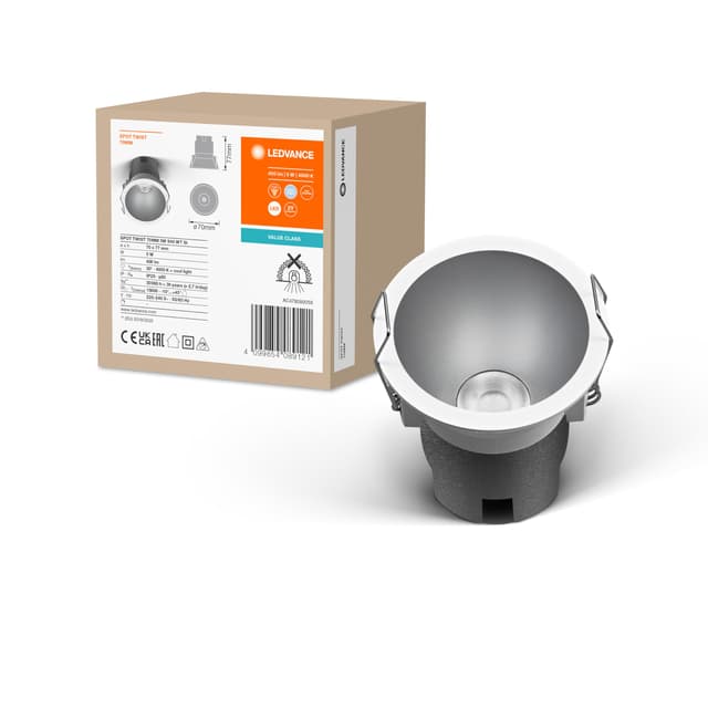 🔦🌟 Ledvance SPOT TWIST Einbau-Downlight, silber, 5W, 400lm, 840 WT, 70mm Durchmesser, kaltweiße Lichtfarbe