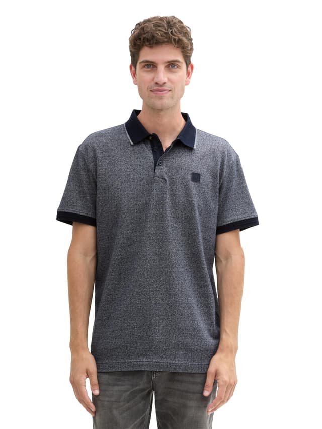 👕 TOM TAILOR Herren Basic Jersey Poloshirt mit Punkte-Struktur XXL 36181 - Navy White Grindle