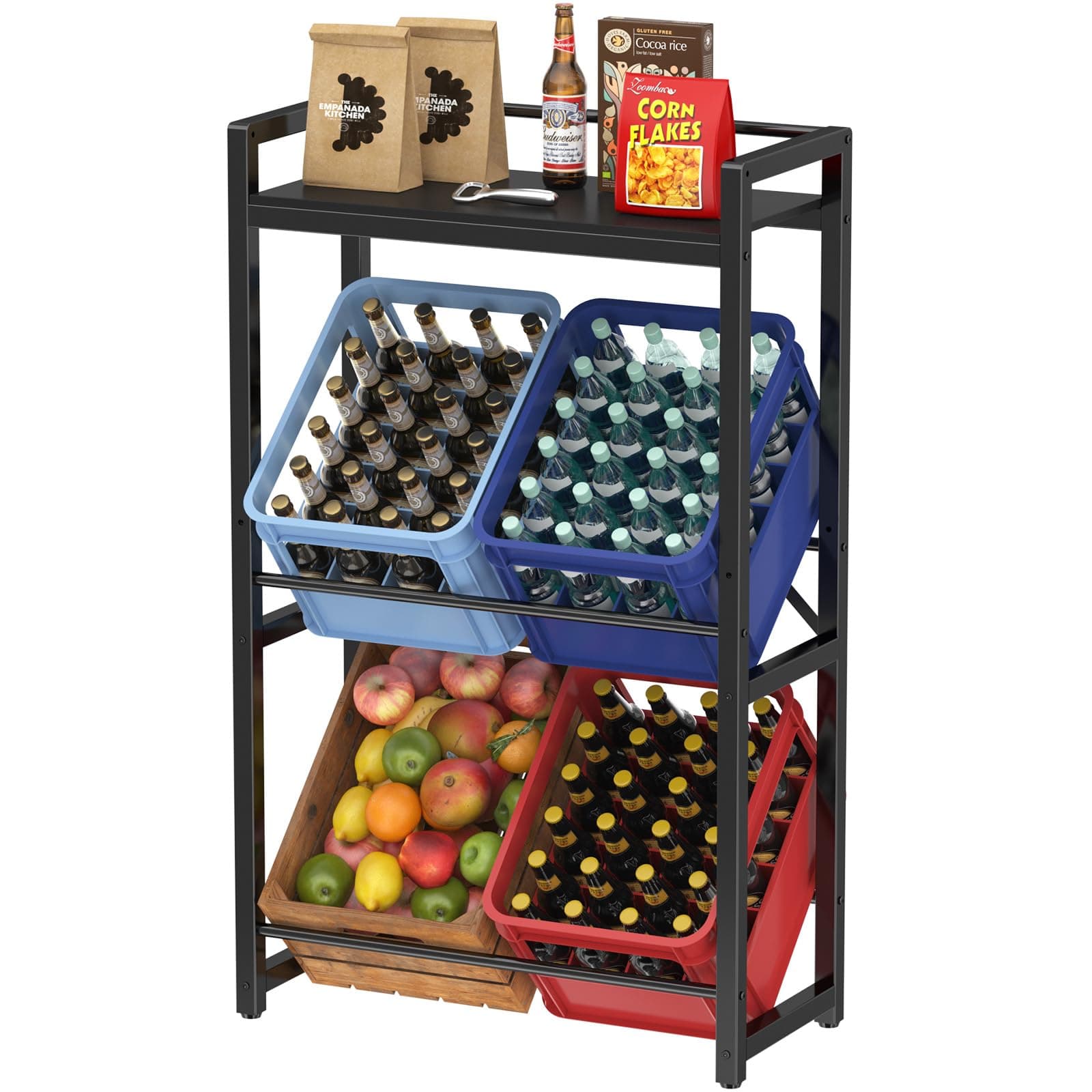 🥤🍺 Lifewit Getränkekistenregal mit Ablage für 4 Kisten, 32D x 70W x 117,3H cm Schwarz 4 Kisten Schwarz 🍺🥤