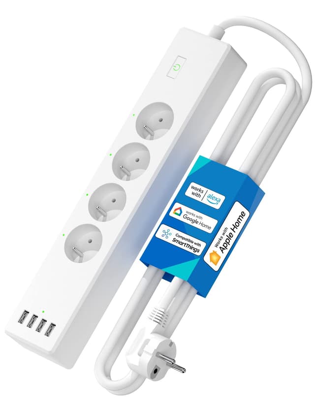 Intelligente Steckdosenleiste (Typ E), 16 A, WLAN-Steckdose, kompatibel mit Apple HomeKit, Alexa und Google Home 🏡🔌