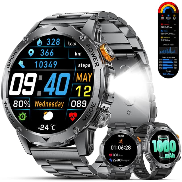 LIGE Smartwatch Herren mit LED-Taschenlampe 🌟📞🔋