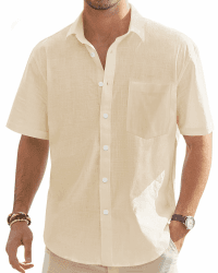 J.VER Leinenhemd Herren Hemd Kurzarm Regular Fit Shirt Beige XXL 🌞👔