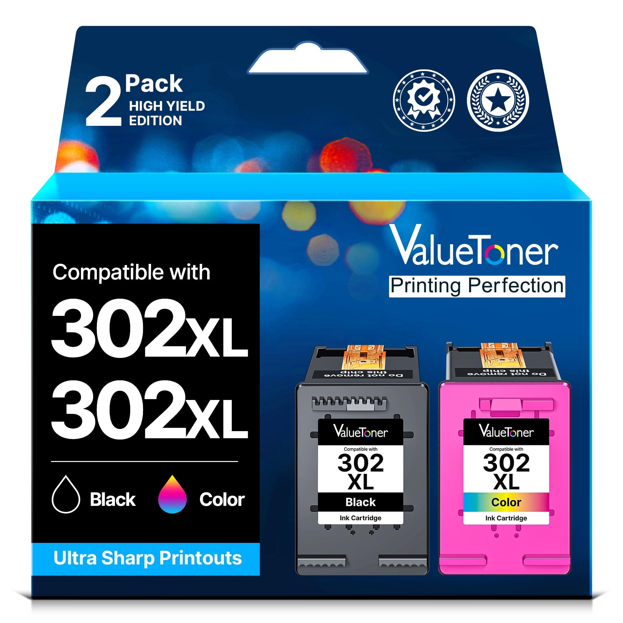 Valuetoner 302 XL Multipack Druckerpatronen für HP 302 Druckerpatronen für HP Envy 4525 4520 4522 4523 4524 Officejet 3830 3831 3833 Deskjet 3630 3636 3638 1110 (2 Pack,302XL 302 XL) 302 XL Schwarz / 302 XL Farbe 🖨️