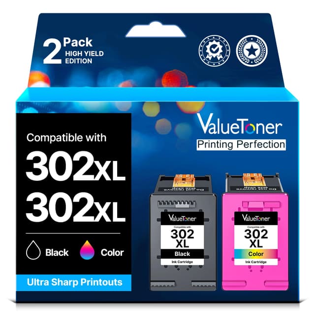Valuetoner 302 XL Multipack Druckerpatronen für HP 302 Druckerpatronen für HP Envy 4525 4520 4522 4523 4524 Officejet 3830 3831 3833 Deskjet 3630 3636 3638 1110 (2 Pack,302XL 302 XL) 302 XL Schwarz / 302 XL Farbe 🖨️