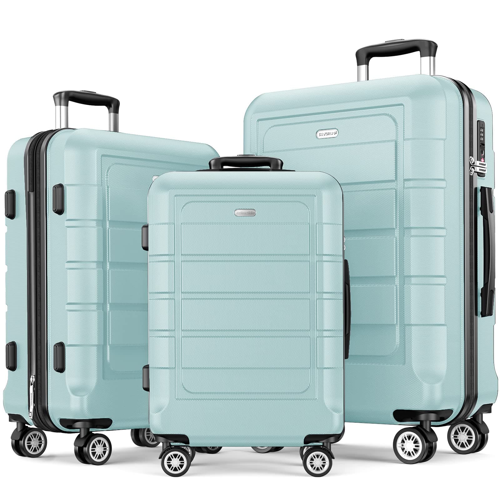 🧳🌟 SHOWKOO Kofferset 3tlg Hartschale Leicht ABS+PC Mintgrün