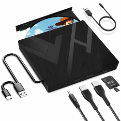 JBonest Externes CD DVD Laufwerk USB 3.0 Typ-C, Extern mit SD/TF-Kartenleser Portable RW Brenner 5-in-1 📀💻🔥