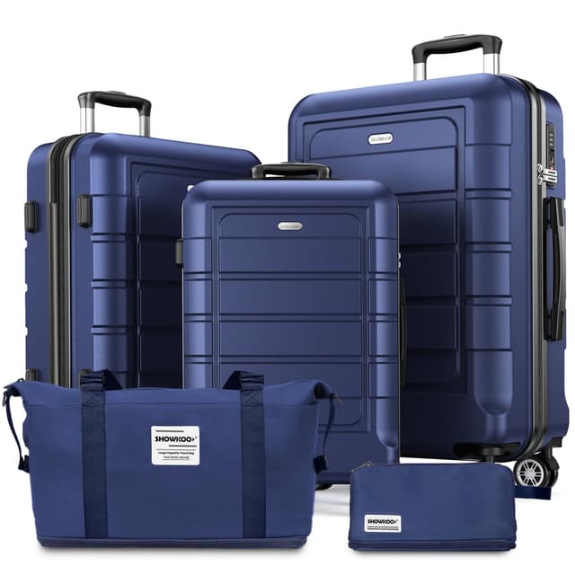 🧳🌟SHOWKOO Kofferset 5 Teilig Hartschale Leicht ABS+PC - Blau Kofferset 5tlg Blau 🌟🧳