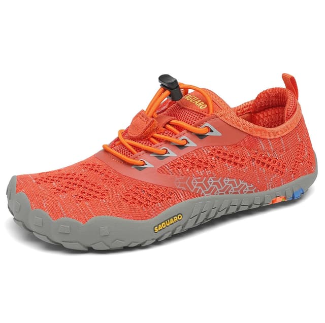 SAGUARO Kinder Barfußschuhe Atmungsaktiv rutschfest Wanderschuhe Leicht Weich Sportschuhe Laufschuhe, Gr.24-36 25 EU Orange 🌟