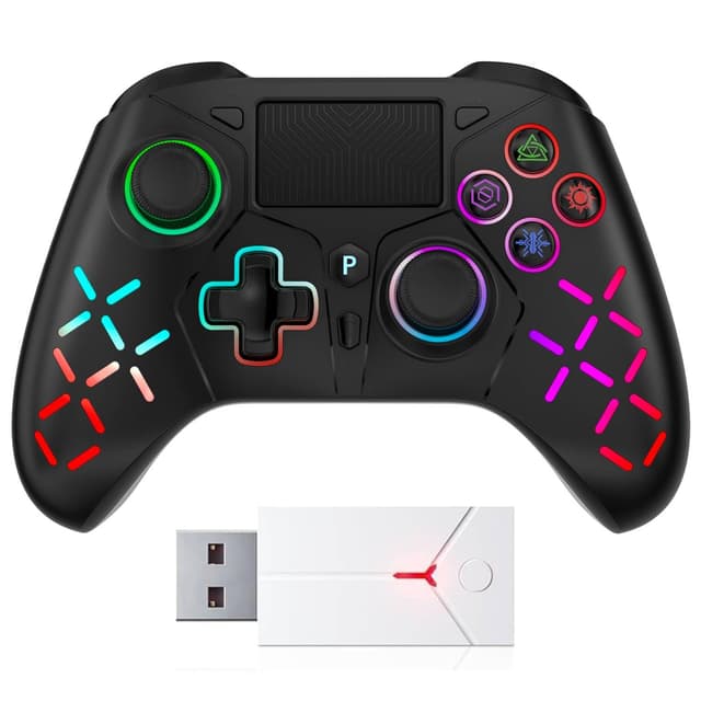 Kabelloser Controller mit Adapter für PS5 Game LED Dual-Motor-Vibration/6-Achsen-Sensor/Turbo/3,5-mm-Audiobuchse/Touchpad für P5 Pro/Slim/PC Schwarz P5 Adapter Angebot 🎮