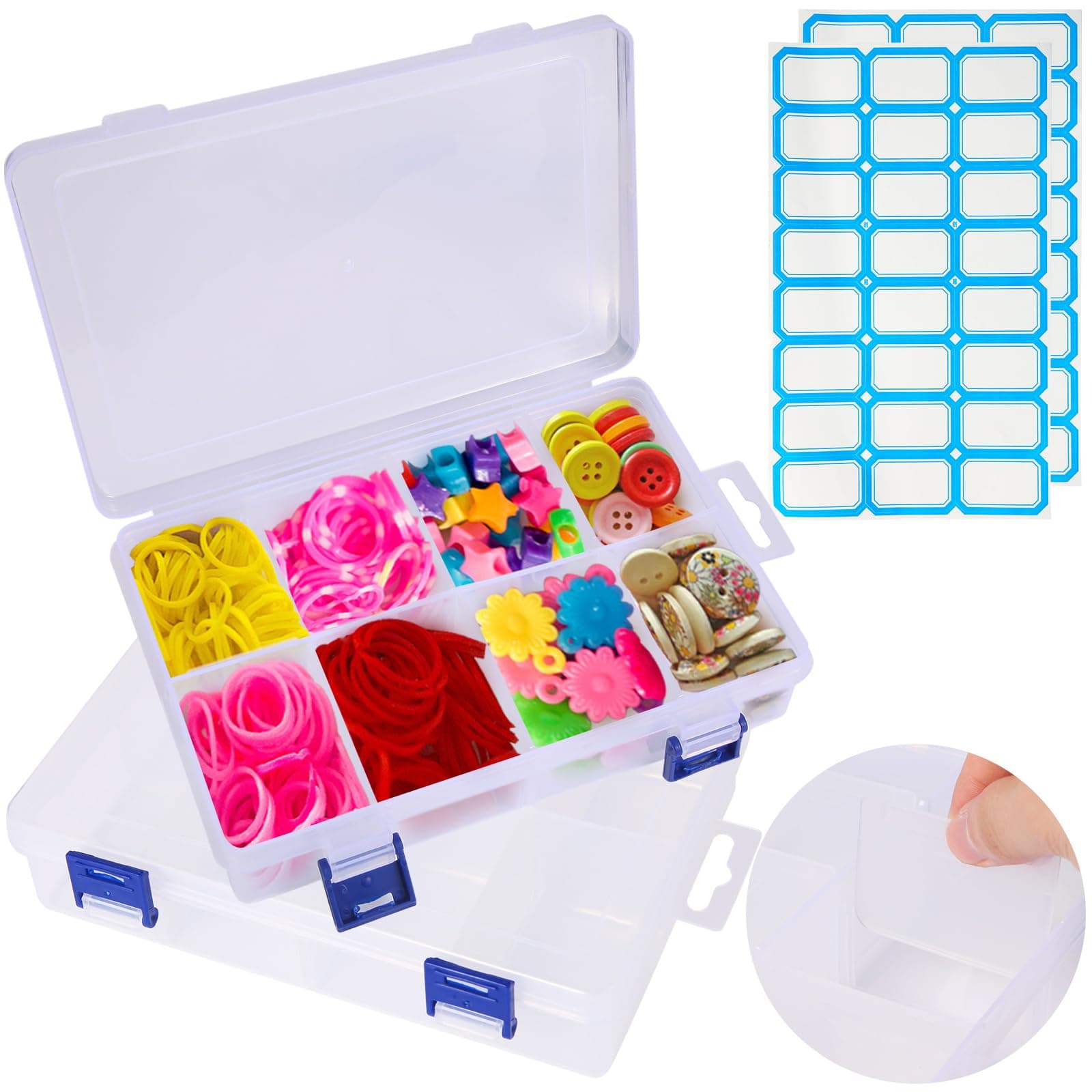 🎨🧰📦 Fisynug 2PCS Plastik Sortierboxen für Kleinteile Transparente Aufbewahrungsbox Perlen 8 Gitter