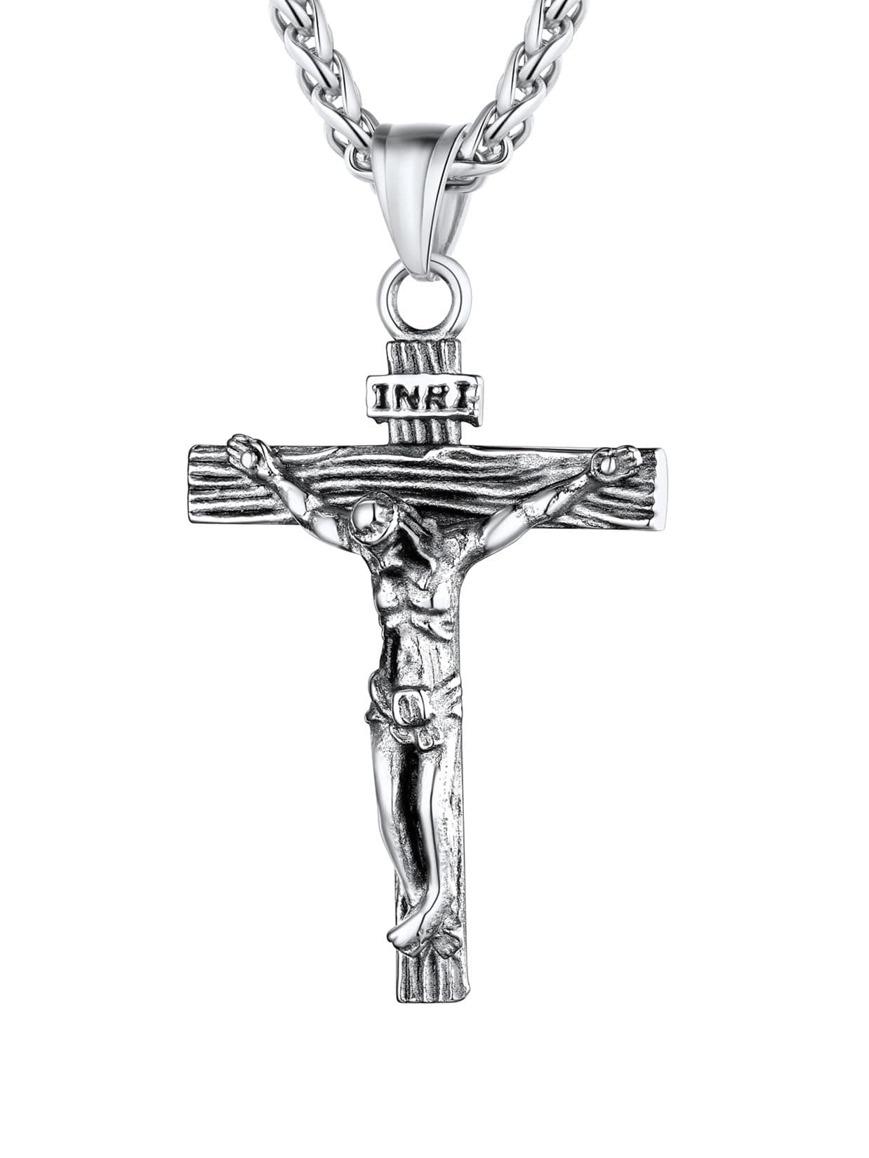 🌟 U7 Edelstahl Kreuz Halskette INRI Kruzifix Jesus Christus Anhänger