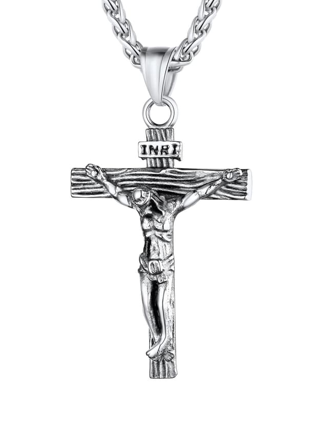 🌟 U7 Edelstahl Kreuz Halskette INRI Kruzifix Jesus Christus Anhänger