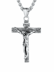 🌟 U7 Edelstahl Kreuz Halskette INRI Kruzifix Jesus Christus Anhänger