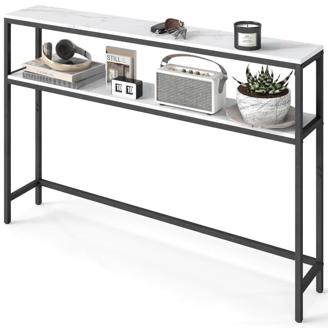 VASAGLE Konsolentisch | Moderner Stil & Vielseitig | Schmaler Sofatisch mit 2 Ablagen