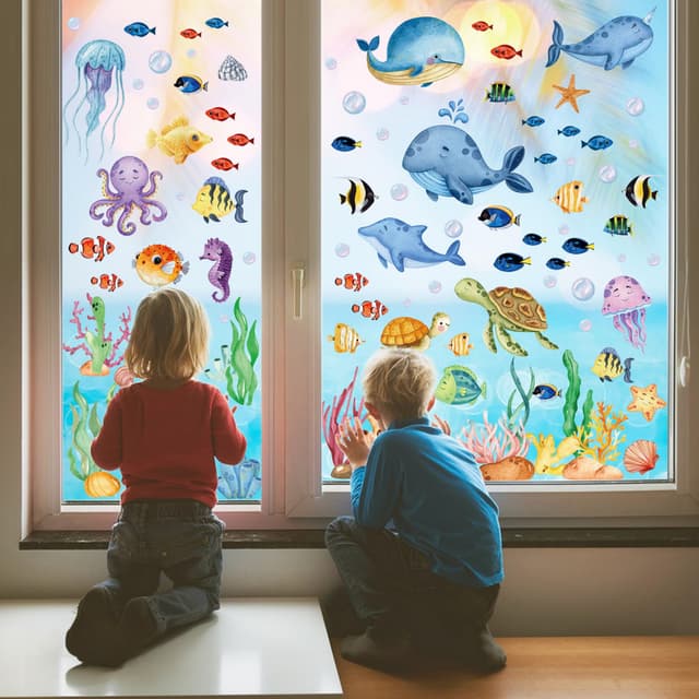 Kangtaixin Fensterbilder Kinderzimmer Selbstklebend - Unterwasserwelt Fenstersticker 🐬
