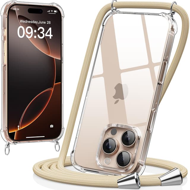 Caslord Handyband kompatibel mit iPhone 16 Pro | Umhängehülle mit Kordel | Stoßfeste Schutzhülle