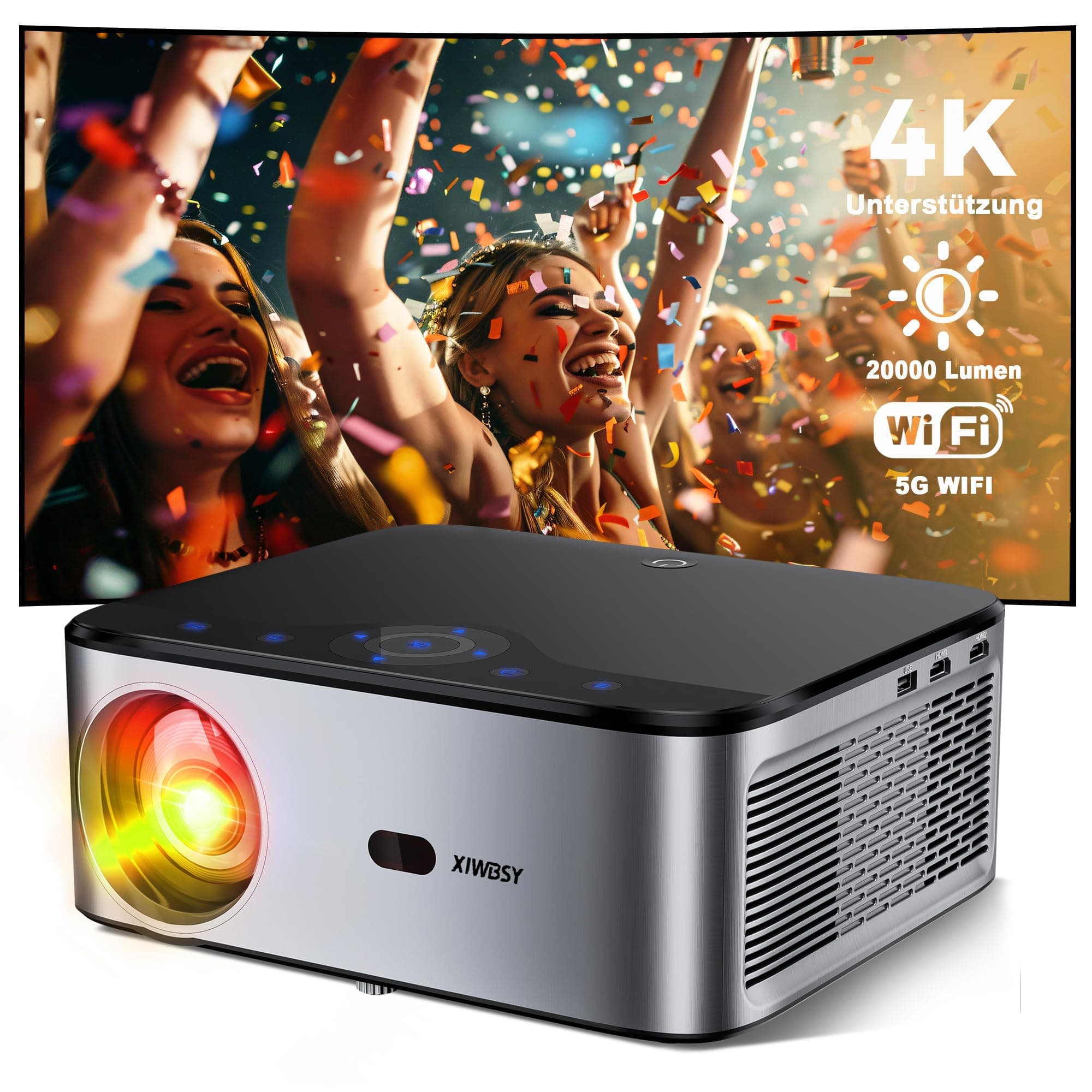 XIWBSY Beamer 4K, 20000 Lumen LED Android Projektor