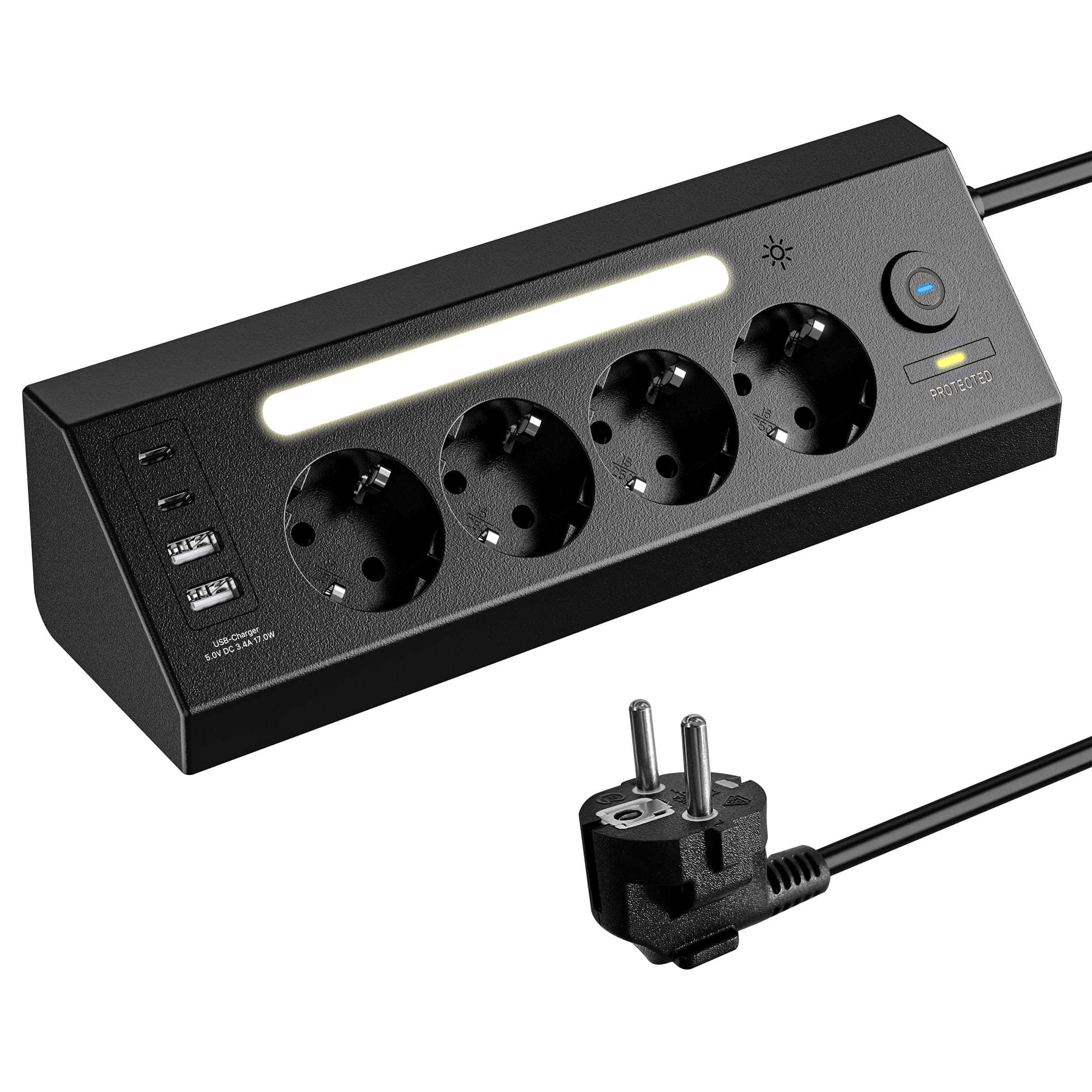 🔌 Ecke Steckdosenleiste 4-Fach Mehrfachsteckdose mit USB und 2 Type-C 🔌