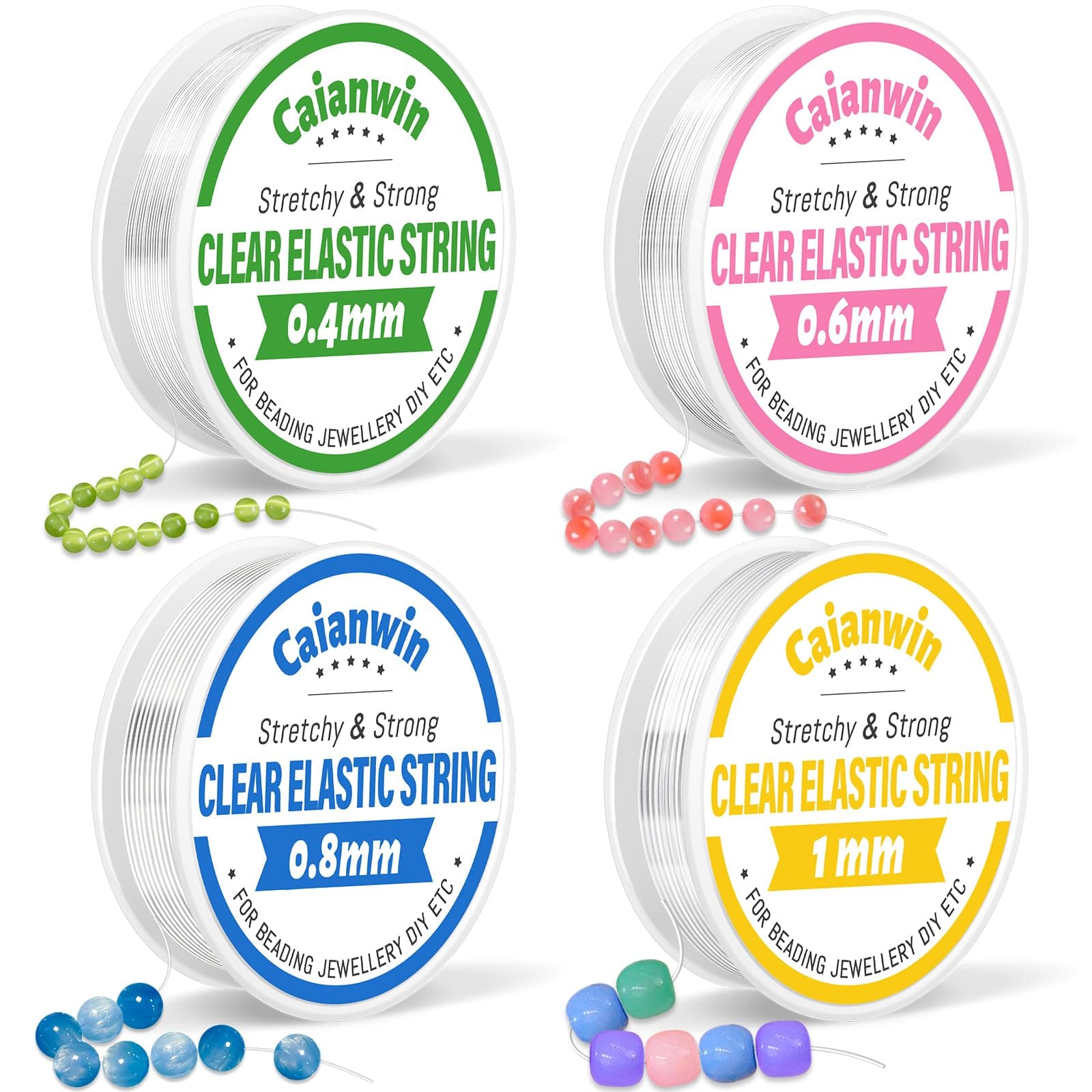 Caianwin Elastische Schmuckfaden Set - 4 Rollen Gummiband für Armbänder 📿🎨