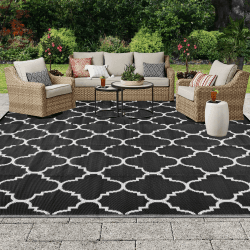 🌿🏡 OIGAE Outdoor Teppich Wetterfest 180x270CM Balkon Teppich Schwarz 🌞🌳
