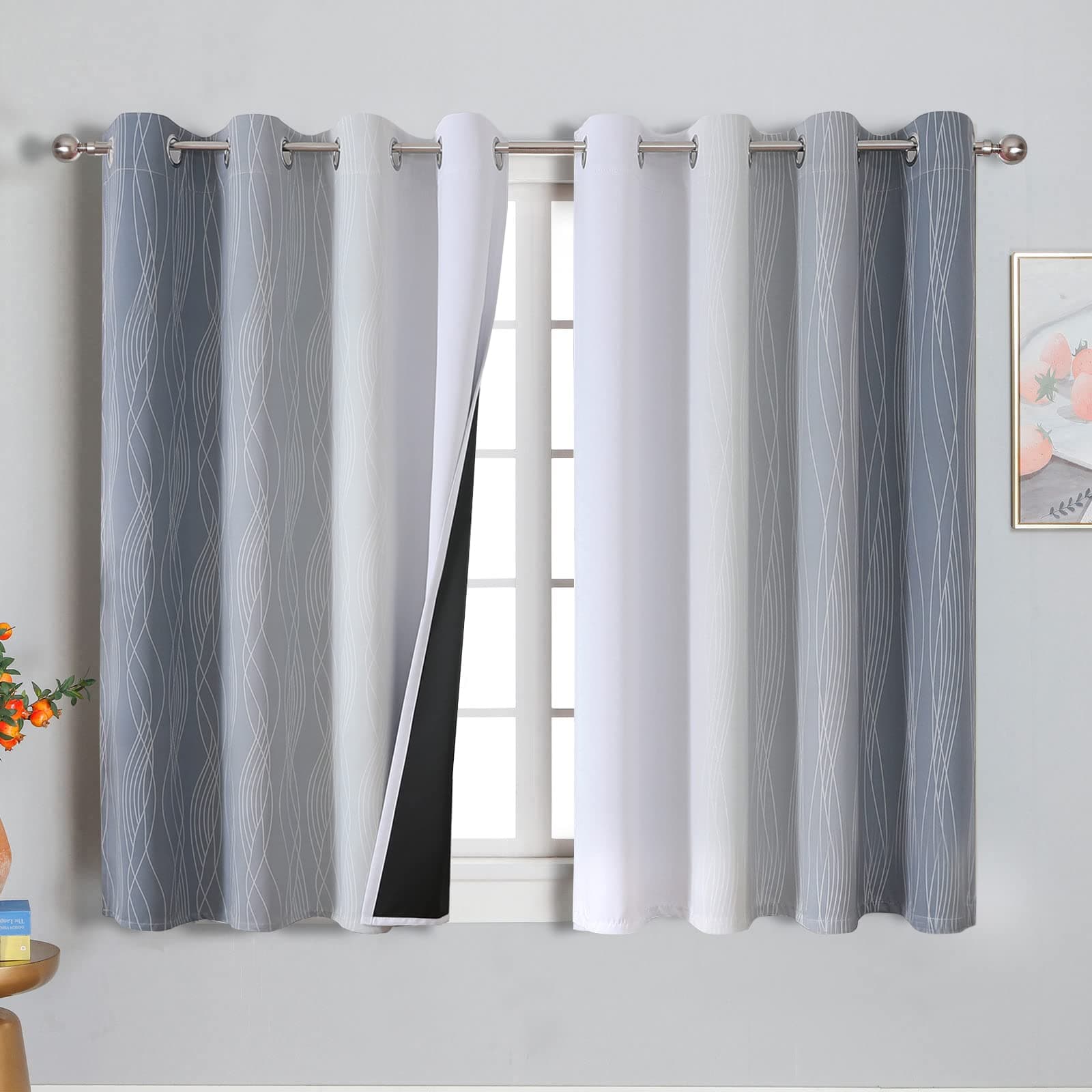 VEHEDE Grau und Weiß Farbverlauf Ombre Gardinen mit Ösen 160 cm Lang, Vorhang Wohnzimmer, Verdunklungsvorhänge Blickdicht Dicke Thermogardine Kälteschutz Warm Hitzeschutz, H 160 x B 132 cm, 2er Set Grau und Weiß H160 x B132 cm (2er Pack) 🌟🏡