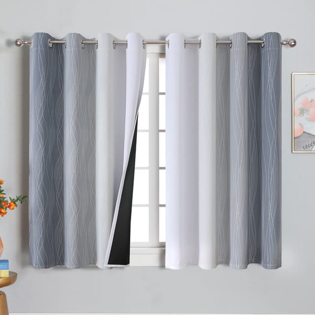 VEHEDE Grau und Weiß Farbverlauf Ombre Gardinen mit Ösen 160 cm Lang, Vorhang Wohnzimmer, Verdunklungsvorhänge Blickdicht Dicke Thermogardine Kälteschutz Warm Hitzeschutz, H 160 x B 132 cm, 2er Set Grau und Weiß H160 x B132 cm (2er Pack) 🌟🏡