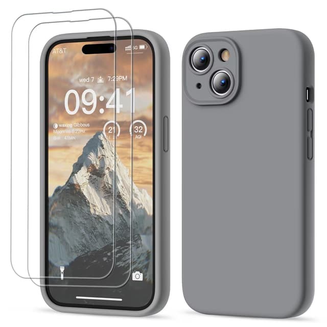 📱 GOODVISH 3-in-1 iPhone 15 Hülle Liquid Silikon - Grau 6.1 Zoll - Rundumschutz und Stil! 🌟