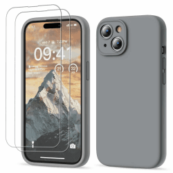 📱 GOODVISH 3-in-1 iPhone 15 Hülle Liquid Silikon - Grau 6.1 Zoll - Rundumschutz und Stil! 🌟